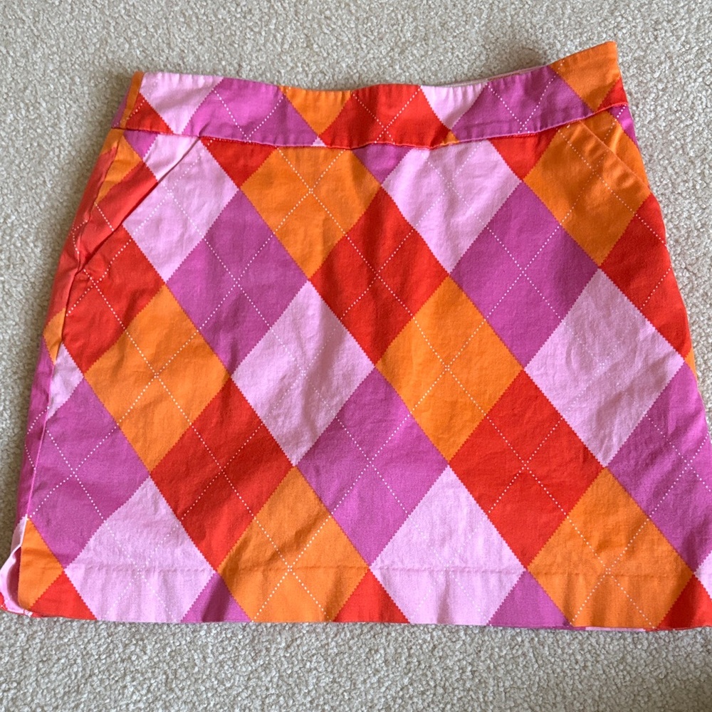 Loudmouth Argyle Mini Skirt - Pink Orange Red